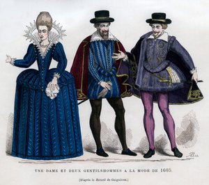 A lady and two gentlemen in French dress of 1605, 1882-1884 by Unbekannt