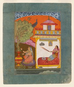 A lady plucking leaves, illustrating the musical mode Gunakali Ragini by Unbekannt