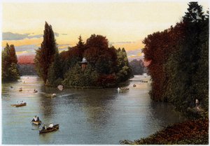 A lake in the Bois de Boulogne, Paris, c1900