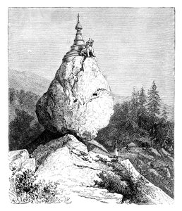 A pagoda atop a boulder