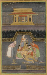 A sick man surrounded by his family by Unbekannt