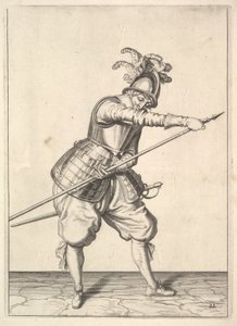 A Soldier Sliding His Right Hand Along the Training-Pike from the Lansquenets Series, Plate 2 by Unbekannt