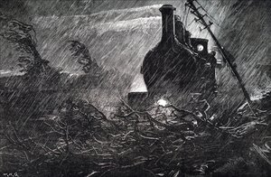 A Train Halted by Debris on the Track by Unbekannt