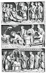 A Triptych of the Healing Work of St Remy, Bishop of Reims by Unbekannt