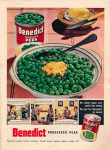 Advert for Benedict processed peas