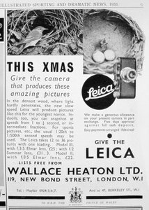 Advert for Leica cameras sold by Wallace Heaton Ltd, New Bond Street, London, 1933