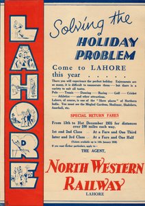 Advertisement for the North Western Railway promoting travel to Lahore, 1936