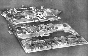 Aerial view of Ellis Island Immigration Station, New York, USA