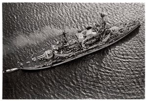 Aerial view of the German battleship SMS Schlesien, from a Zeppelin, c1931-1933