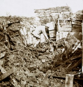 Aftermath of a Shell, a Soldier in the Crater