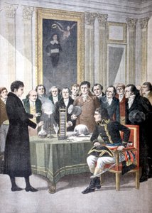 Alessandro Volta, demonstrating his pile battery to Napoleon by Unbekannt