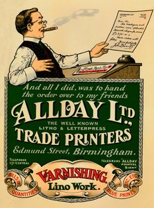 Allday Ltd., Trade Printers advertisement, 1910
