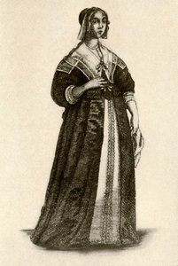 An English lady in house dress, 1640, 1937