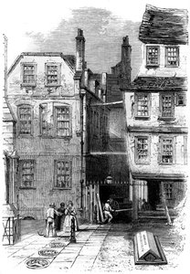 Ancient Houses in the Temple and the Grave of Oliver Goldsmith, London (1860) by Unbekannt