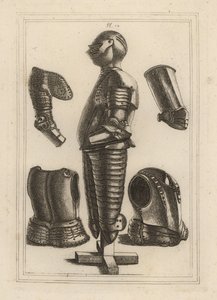 Ancient suit of bright armour for John de Courcy, Earl of Ulster, and pauldron, garde-brass, avant-brass or vambrace of Duke of Monmouth