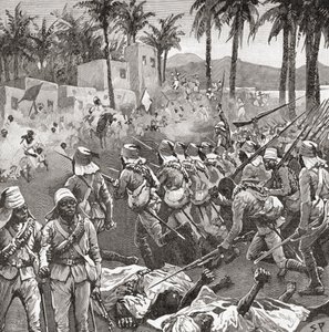 Anglo-Egyptian troops storm the village of Ferkeh at the Battle of Ferkeh or Firket, 7 June 1896, during the Mahdist War