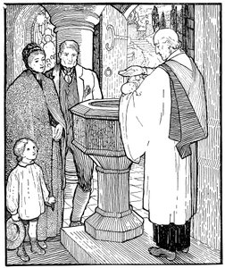 Artisan family having their child baptised