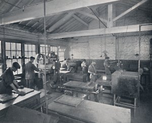 At Work in the Foundry. Making Wax Moulds of the Pages, 1917