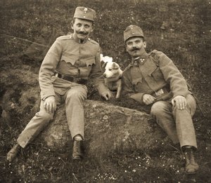 Austrian soldiers with a dog