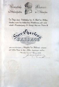 Babbage Diploma from Konigliche Akademie der Wissenschaften Munchen by Unbekannt