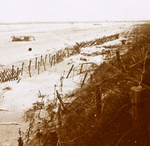 Barbed wire barriers on the beach, Nieuwpoort-Bad, Flanders, Belgium
