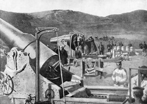 Battery of Japanese Siege Guns Bombarding Port Arthur, Russo-Japanese War