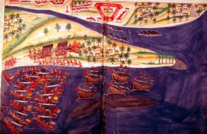 Battle between Muslims and Portuguese at Surat, Gujarat near Bombay, India, c16th century by Unbekannt