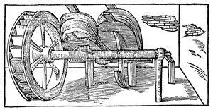 Bellows Operated by a Camshaft Powered by a Water Wheel