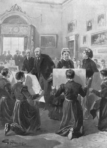 Bluecoat Boys showing their drawings to Queen Victoria at Buckingham Palace, 1873