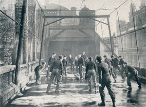 Boys playing football on the roof of St Pauls Cathedral Choir School, London by Unbekannt
