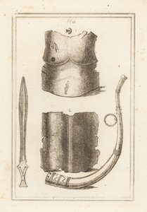 Breastplate and Back-piece of Ancient Roman Cuirass, Roman Lituus, and Ancient Brass Sword