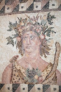 Bust of Spring (detail) - Paphos mosaics, House of Dionysos - Cyprus - Personification of Spring - Detail of the mosaic of the four seasons - Mosaics of Paphos, House of Dionysus - End II century AD - UNESCO Site - Cyprus