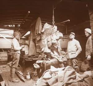 Butchers on a Barge, Somme, Northern France, c1914-c1918