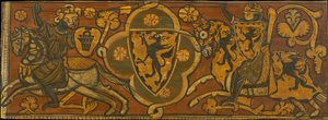 Ceiling panel with a fight between a Christian knight and a Muslim