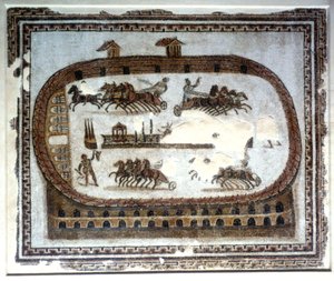 Chariot Race in the Arena, Roman Mosaic by Unbekannt