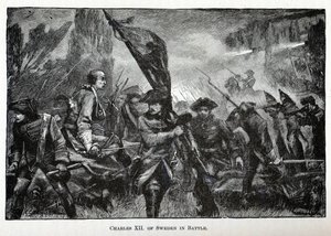 Charles XII of Sweden in Battle by Unbekannt