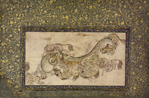 Chilins Chinese Chimerical Creatures Fighting with a Dragon