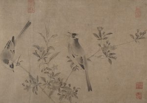 Chinese Bulbuls on Flowering Cherry-Apple by Unbekannt