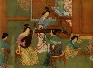 Chinese Lute Pi-pa, Moon Guitar Yue-chin and Table Zither Tchin (detail)