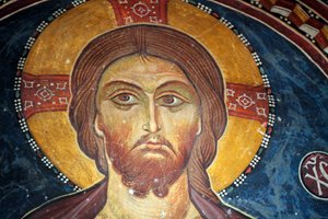 Christ and the Last Judgement (Detail) of the Byzantine Fresco from the Narthex Vault of the Church of Asinou, Last Judgement Scene, 14th Century (1332) UNESCO, World Cultural Heritage Site, Troodos Region, Cyprus