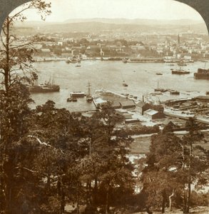 Christiania and Her Busy Harbor, N.W. from the Ekeberg Royal Palace at Right, Norway