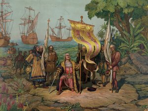 Christopher Columbus (1451 - 1506) claiming the 