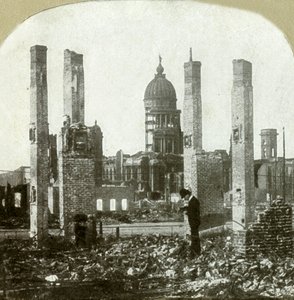 City Hall - Photographer in Foreground - Tall Brick Chimneys Left Standing