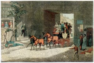 Coach arriving in the yard of an inn