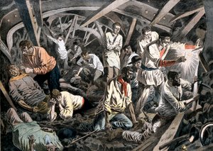 Coal miners trapped underground by a roof fall, Courrieres Mines, Pas-de-Calais, France by Unbekannt