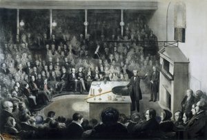 Lecture by physicist Michael Faraday (1791-1867) at the Royal Institution of London on December 27, 1855 in the presence of Prince Albert of Saxe-Coburg-Gotha by Unbekannt