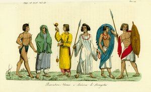 Costumes of men and women of the Nubian people of Dongola by Unbekannt