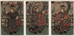 Courtesans Shigeoka, Sugatano and Hanamurasaki. Triptych. From the Series The Beauties of the Yoshiw by Unbekannt