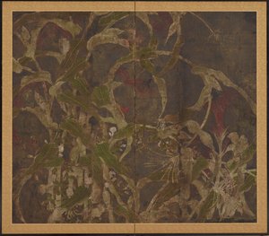 Coxcombs, maize and morning glories, Momoyama period