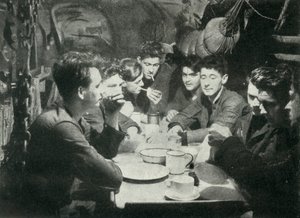 Crew of a British submarine in the mess room, World War II, 1945